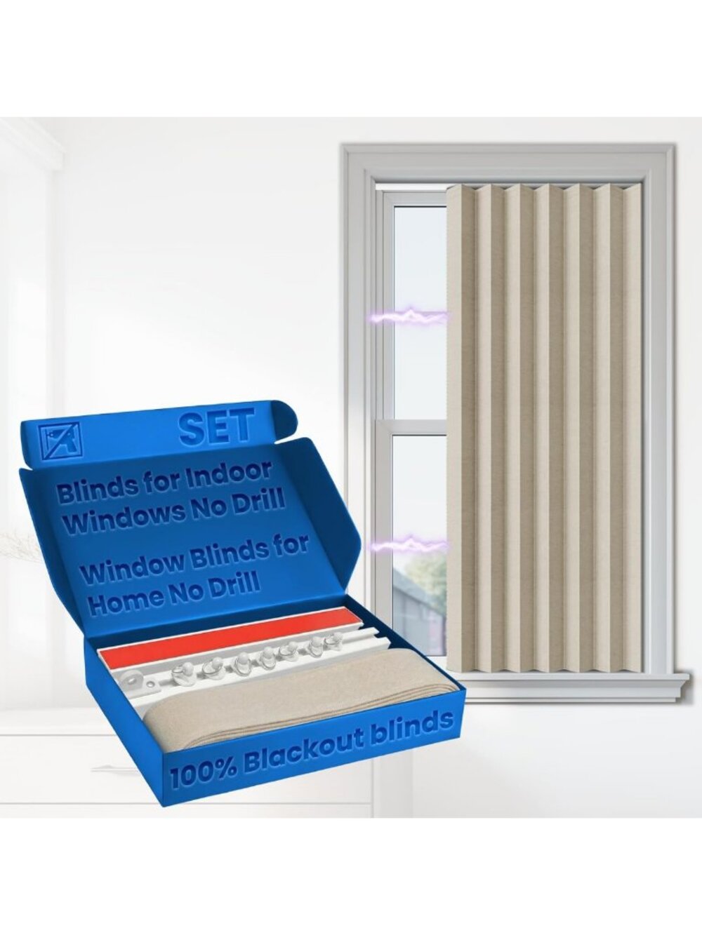No-Drill 100% Blackout Blinds with Adhesive Track, Cream, 1 Panel, W42 x L46